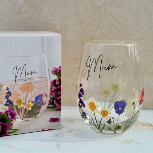 Mum Floral Wine Glass